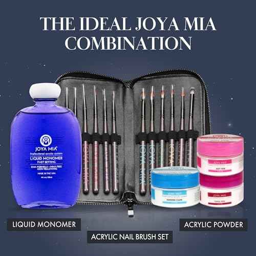 Kolinsky brush set 100% Pure Kolinsky Acrylic Nail Brush by Joya Mia Nail Art set brush Polish Brush Nail Tool (SET, Black)