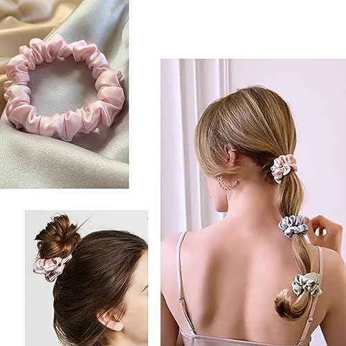Hair Ties Satin Silk Small Scrunchies for Women Girls Ponytail Holders 20 Pcs Mini Bulk Scrunchies Elastic Hair Bands for Thick Curly Hair Pony Tails Hair Ties