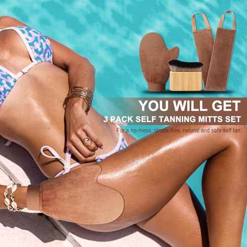 3 in 1 Self Tanning Mitts Self Tanner Mitt Applicator Tanning Brush Self Tanner Back Applicator, Tanning Gloves for Self Tan Mitt Applicator,Self Tanning Kit for Lotion,Spray Tan,Body,Sunless,Face