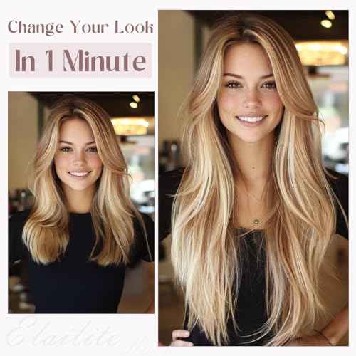 Elailite Clip in Hair Extensions Real Human Hair, Remy Hairpieces for Women, 7PCS Lace Weft Full Head, 12 Inch 90g Dark Blonde
