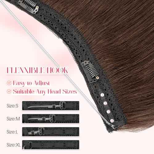 Rich Choices 100% Real Human Halo Hair Extensions for Women Remy Halo Extension Invisible Wire Hairpiece Clip in One Piece Hairpiece Upgrade Adds Weight 100g 20 Inch #02 Dark Brown