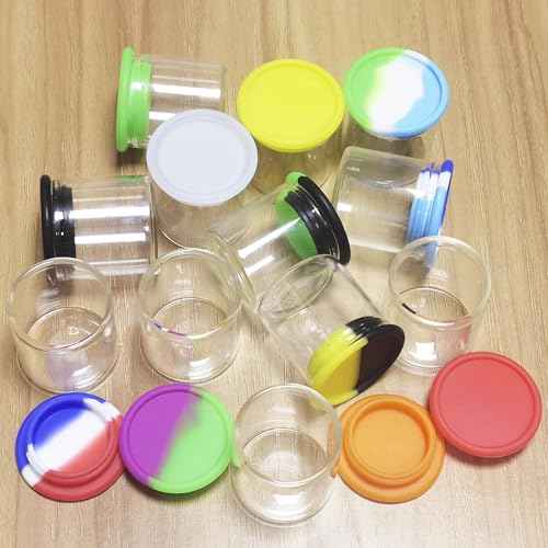 15ml Silicone Glass Wax Containers Airtight with Silicone Lid Concentrate Jars Multi Use (50)