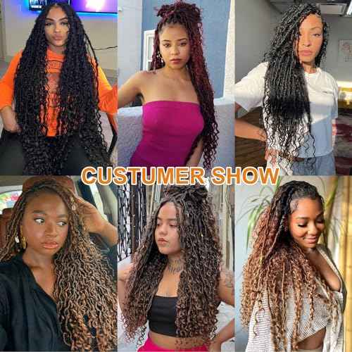 COOKOO Natural Black Faux Locs 30 Inch Crochet Hair for Women - 8 Pack, Pre-Looped Goddess Loc Extensions with Curly Ends - Boho Style Synthetic Hair