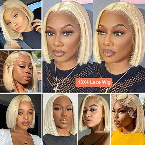 Royal Lady 613 Blonde Lace Front Bob Wig Human Hair 13x4 HD Transparent Straight Short Bob Wigs for Women 150% Density Brazilian Virgin #613 Platinum Blonde Bob Wig Pre Plucked with Baby Hair 10 Inch