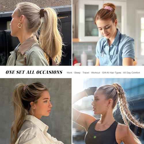 12Pcs Silk Scrunchies Hair Ties Set, No Damage Cotton Seamless Hair Bands for Women & Girls, 2.36 Inches Large Nylon Ponytail Holders