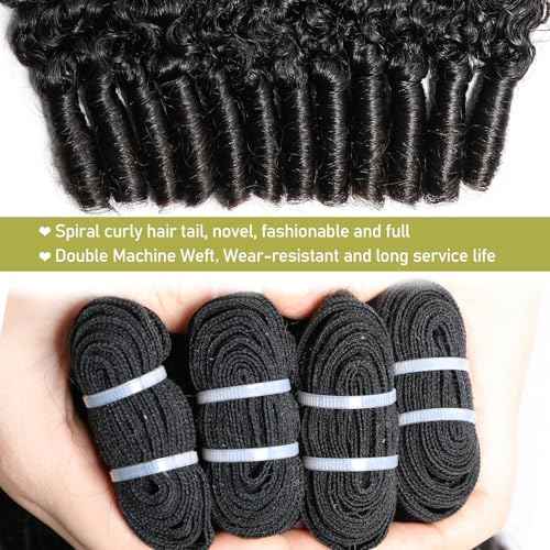 Lemoda Burmese Curly Human Hair Bundles 20 inch 100% Unprocessed 15A 3c4a Water Wave Bundles with Spiral Ends Double Weft Quick Weave Extensions Deep Wave Bundle Human Hair Natural Black Color