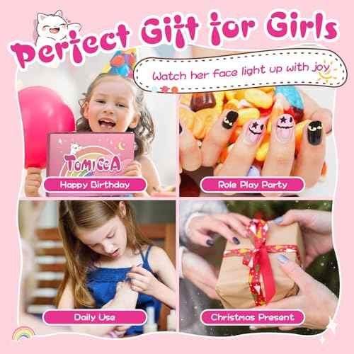 TOMICCA Kids Nail Polish - Quick Dry Non-Toxic Nail Polish Set 10 Colors, Peel Off Water Based Rainbow Nail Polish, Kids Natural Safe Nail Polish for Toddler Teen DIY Nail Art