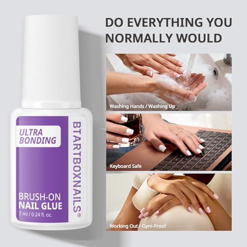 BTArtboxnails XCOATTIPS Brush on Nail Glue - Adhesive Ultra Bonding for Press Ons & Nail Tips, TPO & Hema Free, Super Strong & Easy Application, Quick Air Dry & Long-Lasting Fast Glue, 7ml
