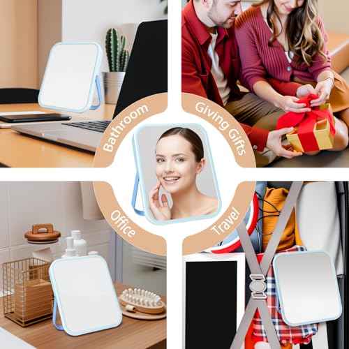 Desk Mirror, 6.7 Inch Vanity Mirror, Makeup Mirror with 1-Hanging Port, 1 Travel Makeup Mirror with U-Shaped Bracket for Makeup Desk £¦ Dressing Room (Green)