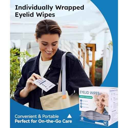 60-Count Eyelid Cleansing Wipes for Dry Eye & Blepharitis, tea tree oil Pre-Moistened Hypoallergenic EyeWipes for Sensitive Itchy Eyes, Individually Wrapped Eyelid Wipes Travel Essentials