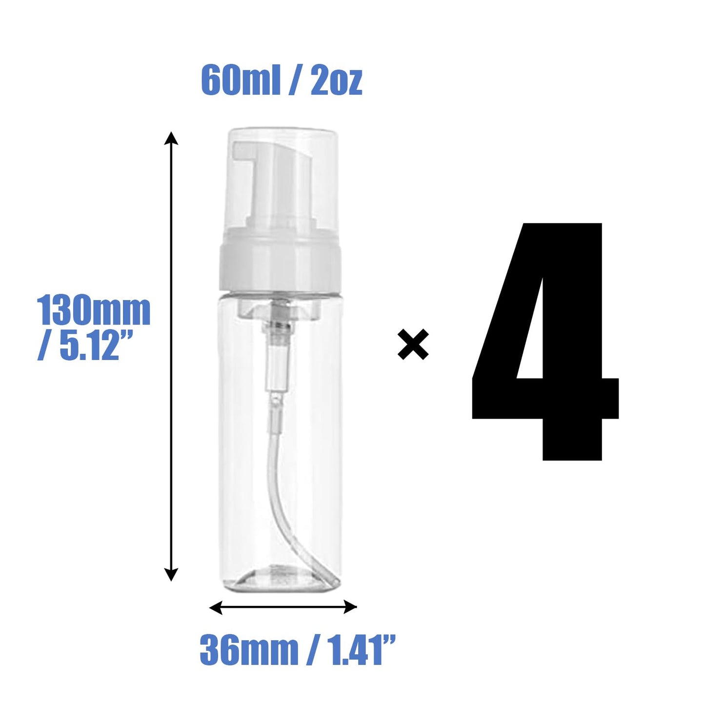 MIUXIA 4PCS 2OZ Foam Pump Bottle Soap Dispenser 60ml Foaming Spray Bottle Mousse Transparent Empty Travel Reusable Refillable Cosmetic Pump Dispenser Toiletries Shampoo Lotion