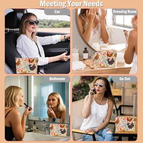 Floral Chicken Makeup Bag, Chicken Gifts Cosmetic Bag Chicken Themed Gifts Travel Pouch, Chicken Gifts for Chicken Lovers Women Girls Sisters Friends Niece Wife Friendship Graduation Birthday Gifts