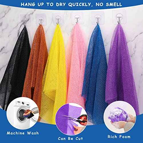 BHYTAKI 6 Pieces African Net Sponge African Exfoliating Net Long African Bath Sponge Washcloth Shower Net African Body Scrubber Net for Skin Smoother Daily Use(Pink,Yellow,Purple,Black,Blue,Brown)