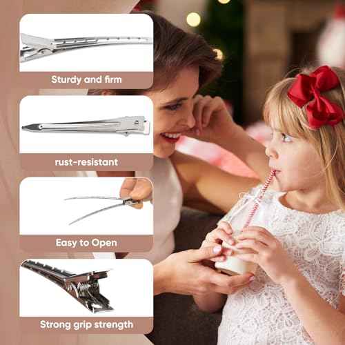 Hair Clips for Rollers,Pin Curl Clip,Metal Duck Billed Hair Clips for Women Styling,24pcs(3.5Inch) Silver larger Aligator Curl Loc Clips, Salon,Bows DIY,1pcs Rat Tail Combs,Dgeclr