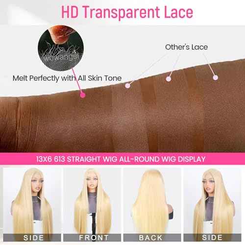 613 Lace Front Wig Human Hair 200 Density 13x6 Blonde Wig Human Hair 613 Straight HD Lace Front Wigs Human Hair Pre Plucked Blonde Wig for Women (26inch)