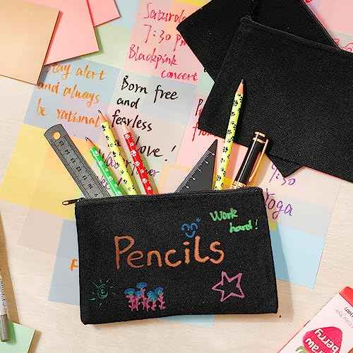 Fainne 100 Pack Canvas Makeup Bags Bulk 7.1 x 4.3 Inch Blank DIY Craft Canvas Pencil Pouch Pencil Case Multi Purpose Travel Toiletry Zipper Pouch Cosmetic Bags for Stationary Storage(Black)