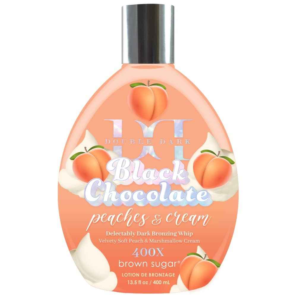 Brown Sugar Peaches & Cream 400X Double Dark Black Chocolate Bronzing Whip Tanning Lotion – Ultra Rich Skin Softening Formula for Deep, Long-Lasting Color – 13.5 oz