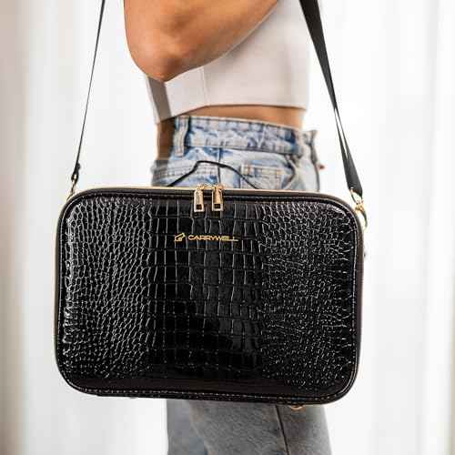 Carrywell |Not Made In China| Makeup Bag Travel Case, Train Case for Cosmetics, Portable Beauty Organizer, Cosmetic Storage Bag With Adjustable Dividers For Make Up and Brushes