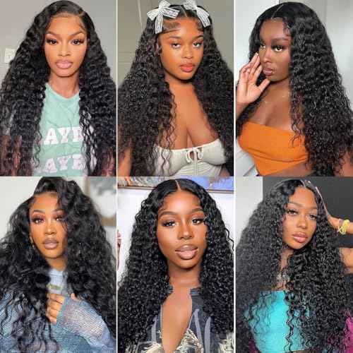 Deep Wave Frontal 13 x 4 HD Transparent Lace Frontals With Bangs Baby Hair 100% Remy Human Hair 150% Density Natural Color (13x4 Lace Frontal- Deep Wave, 20 Inch)