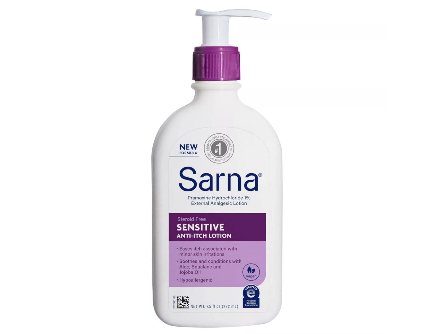 Sarna Sensitive Anti-Itch Lotion Steroid-Free with 1% Pramoxine Hydrochloride, with Aloe, Squalane, and Jojoba Oil 7.5 fl oz (Pack of 2)