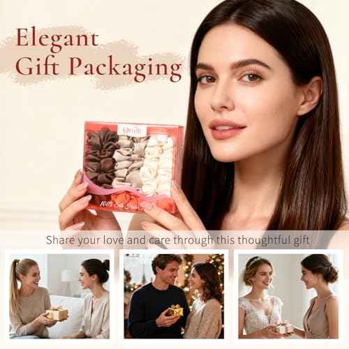 Silk Hair Ties 6A 100% Mulberry Silk Scrunchies 22 Momme Small Sleep Ties and No Damage No Crease for Women Girls Curly Thick Thin Hair, Christmas gift (Red & Dark green & Beige)