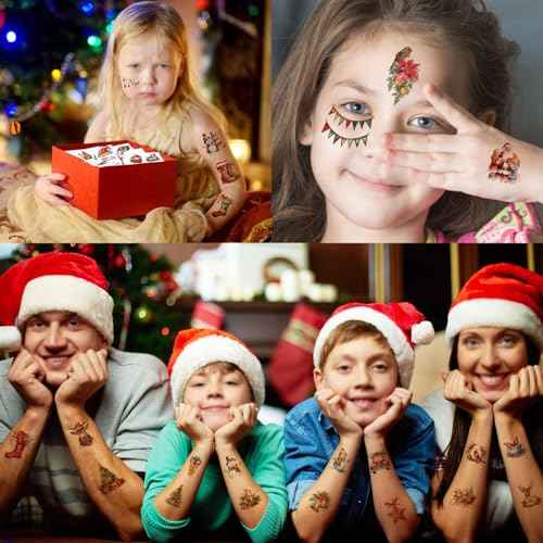 102 PCS Christmas Individually Wrapped Tattoos for kids - Santa/Xmas Trees/Reindeer Temporary for Girls Boy Body Arm Shoulder Tattoos Stickers, Kids Christmas Treats,Christmas Decorations