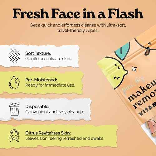 Pink Sky Makeup Remover Wipe for Face - Ultra Soft, Mini Makeup Wipes Individually Wrapped, Travel Makeup Wipe, Gently Cleanse & Remove, 40 Count (40 Wipes, VITAMIN C & CITRUS)