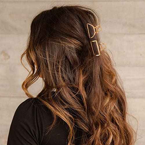 Brinie Metal Claw Hair Clips Set - Gold Medium Catch Nonslip Barrette Hair Accessories for Women and Girls (Pack of 3)