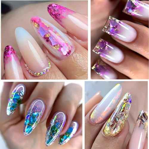 Aurora Shell Nail Glitter Flakes,Holographic Irregular Abalone Slices Sea Shell Sequins Nail Charms,Spring Summer DIY Manicure Paillette Accessories for Nail Art Decoration 3D Sparkly Nail Art Tips