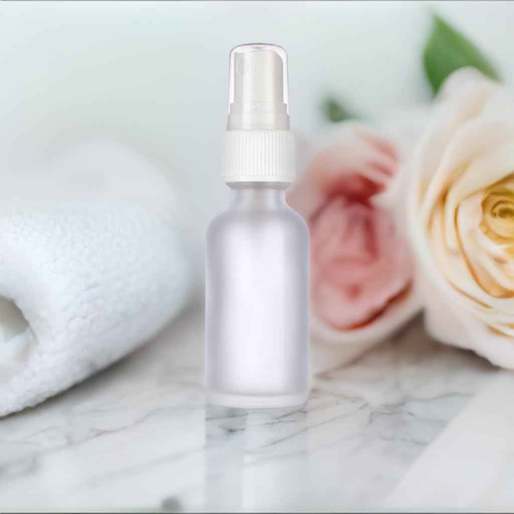 JUVITUS 2 oz Frosted Clear Glass Boston Round Bottle with White Fine Mist Spray (12 Pack)