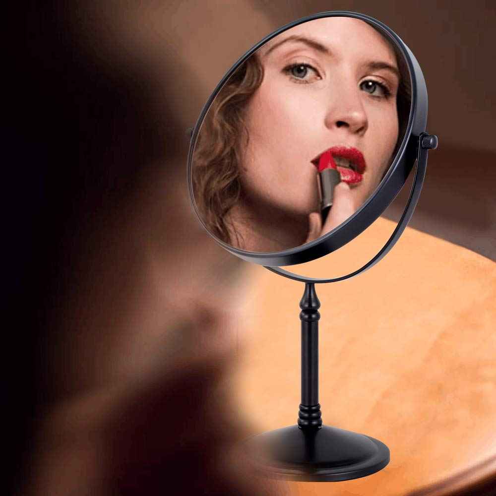 Gecious Black Makeup Mirror 1X/10X Free Standing 8 Inches 360 Swivel Dual-Sided Tabletop Makeup Mirror, Metal