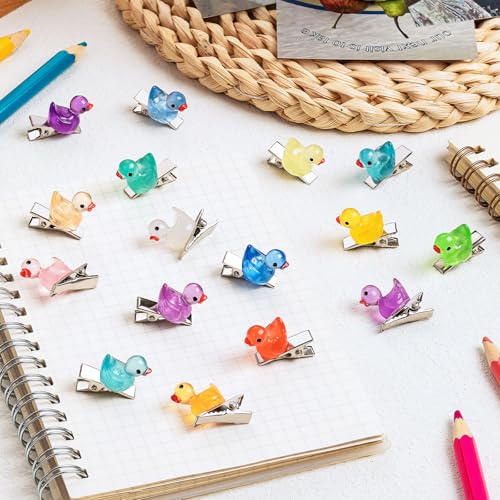 42Pcs Sprouts Rave, Cute Mini Glow Resin Duck Clips for Hair, Festival Accessories for Girls Party Supplies