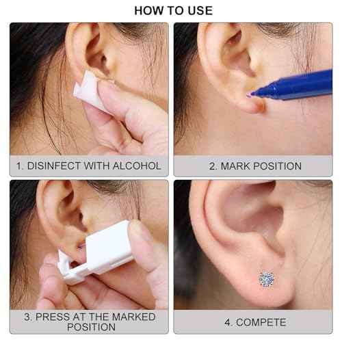 Ear Piercing Kits Disposable Ear Piercing Gun Kits No Pain Easy Use Ear Piercing Gun Kit Tool with Multi-Sized Gold Silver CZ Earring Studs