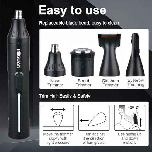 Fululuer Nose Hair Trimmer for Mens and Women | Rechargeable 4-in-1 Ear, Nose, Eyebrow & Beard Trimmers | 8500 RPM | USB Charging | Washable, LED Indicator (Midnight Black)