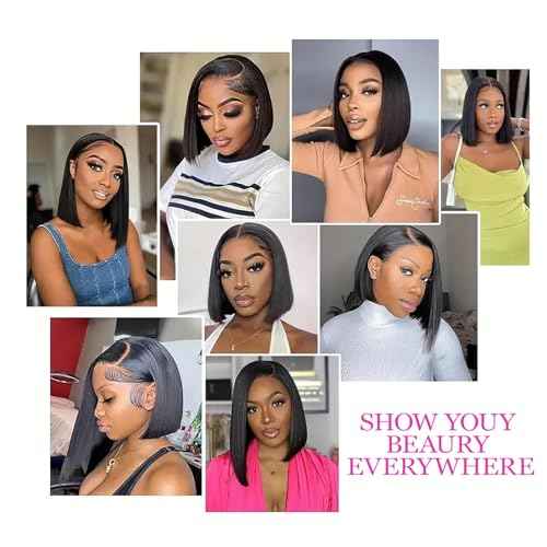 Bob Wig Human Hair for Women, 13x4 Pre-Plucked HD Transparent Lace Front Wigs,180% Density Short Straight Black Bob Wigs (14inch)