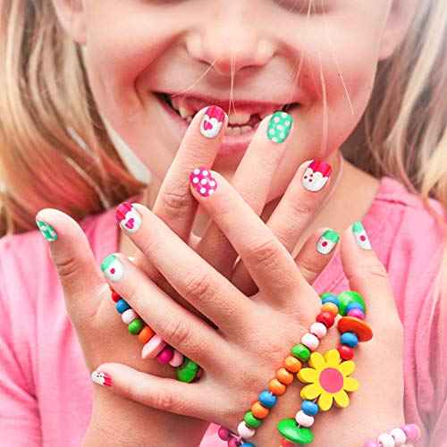 Maitys 240 Pcs Children False Nails Fall Thanksgiving Kids Girls Press on Short Artificial Fake Nails Pre Glue Full Cover Acrylic Nail Kit for Children Girl Nail Decoration, 10 Boxes(Pink Heart)