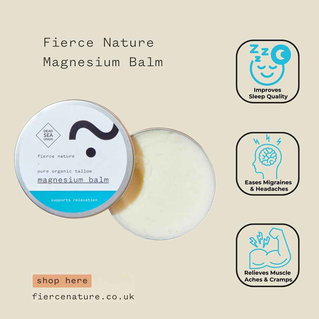 fierce nature Magnesium Tallow Balm, Natural Topical Body Balm for Muscle Aches and Strains, Alternative Cream For Sleep and Relaxation, Unscented, 100g