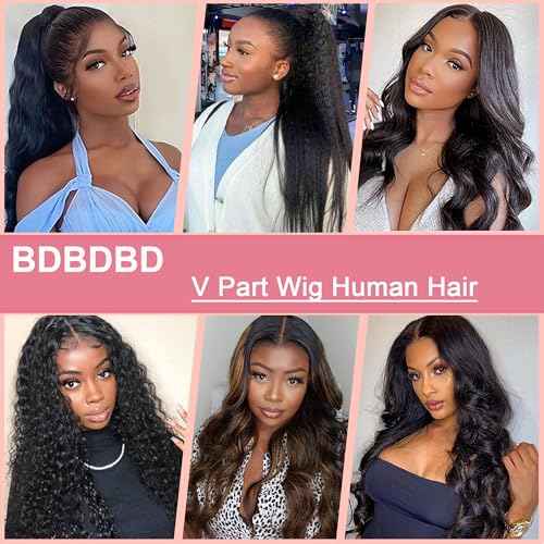 V Part Wig Human Hair Body Wave 100% Real Human Hair Upgrade U Part Human Hair Wig 180% Density Beginner Friendly 1B/30 (16 inch)