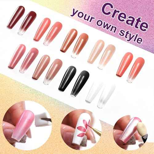 Gradient Painting Gel, 9 Colors Ombre Gel Nail Polish Include Almond Nude Black&White Sponging for Pigment Pat Kit Aura Nails, French Manicure DIY Terracotta Blush Set