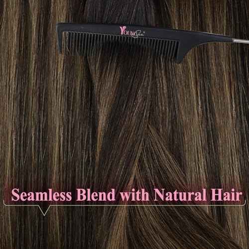 YoungSee Tape in Human Hair Extensions Brown Balayage Tape in Extensions Human Hair Dark Brown Tape-in Hair Extension Ombre Human Hair Tape-in Extension Long Hair 20 Inches 20pcs 50g