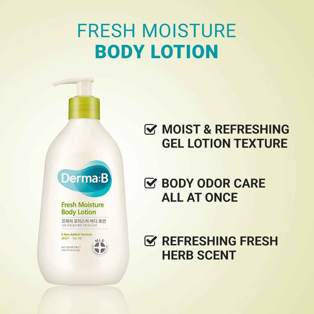 Derma B | Fresh Moisture Body Lotion | Lotion for Extremely Dry Skin | Intensive Skin Moisturizing | Fast-Absorbing & Long-Lasting Moisturizer | Natural Deodorant Cream | Body Care | 3.5 fl oz (400ml)