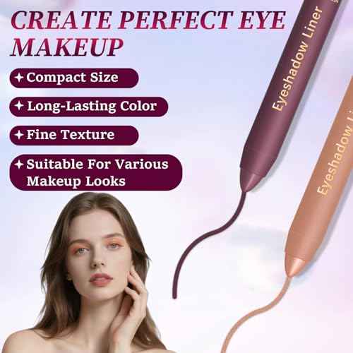 2PCS Shadow Liner 2-in-1 Eyeliner Eyeshadow, Inelaborate Eye Shadow, Shadow Liner Duo Plum, 2-in-1 Eye Makeup Eyeliner + Eyeshadow Waterproof, Smooth and Easy to Color (Champagne+Purple)