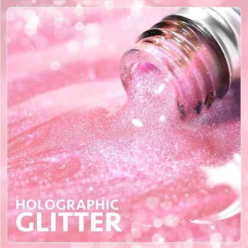 GAOY Cat Eye Gel Nail Polish, 16ml Pink Glitter Holographic Nail Polish with Magnet, Reflective Translucent UV Gel, 2280 Electric Pink