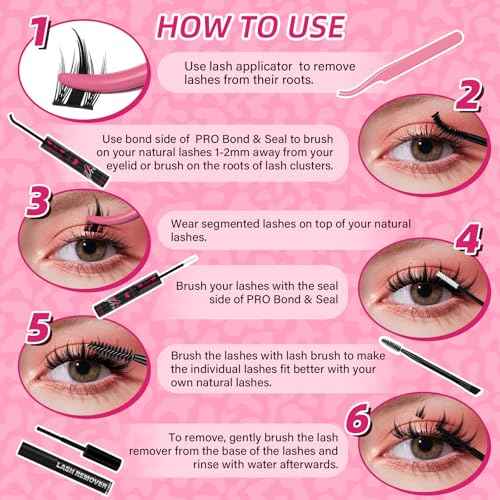 PROLASHBEAUTY Manga Lash Clusters Kit Anime Lash Clusters Volume Fairy Ultra-Thin Band Spike Lashes with Lash Bond and Seal Applictor Remover (Anime,10-18mix)