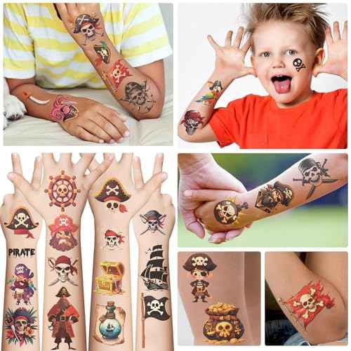 10Sheets Pirate Tattoos for kids - pirate stickers,Waterproof, Fun Designs for Parties, Easy to Apply, 3x3 Inches, Perfect for Pirate-Themed Birthday Parties,Pirate Party Decorations