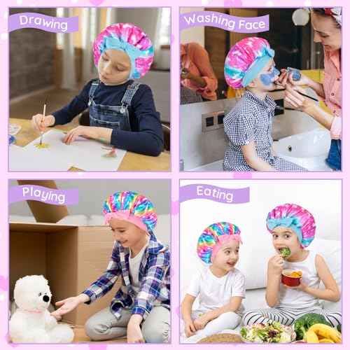 2 PCS Kids Bonnets for Girls, Satin Silk Bonnet for Kids Toddler Bonnet for Sleeping Cap with Elastic Tie Band Hair Bonnet