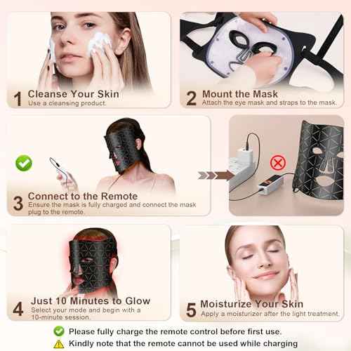 Red Light Therapy for Face, Upgraded LED Face Mask Light Therapy, red light therapy Mask - Red, Blue & Infrared Light for Acne, Wrinkles & Skin Rejuvenation | 3-Strap Design