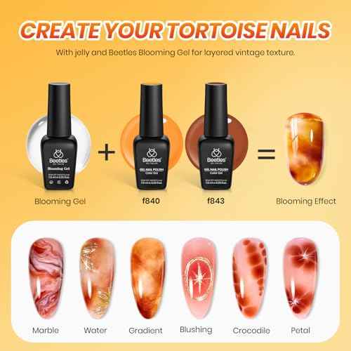 Beetles Fall Gel Nail Polish Set ? Amber Chic Jelly Gel Polish with Blooming Gel for Marble Effects, 6 Colors Yellow Red Brown Gray Translucent Soak Off UV LED Autumn Nail Art