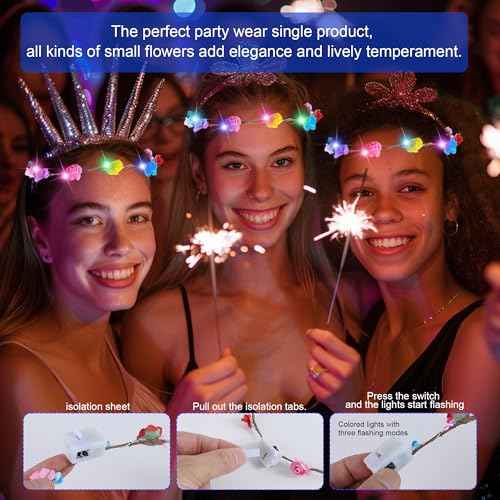 20 Pcs LED Flower Crowns Headbands,Light Up Headbands For Women,Glow In The Dark Headband Wreath,Suitable For Birthdays,Weddings, Halloween, Christmas, Role-Playing, Beach Parties