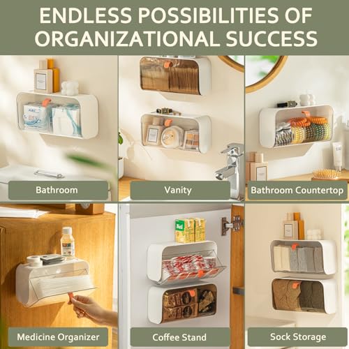 SUNFICON Wall Mounted Cotton Pads Holder Organizer Cotton Swab Balls Holder Q-tip Dispenser Qtip Storage Canister Cosmetic Pads Container Flossers Box Case